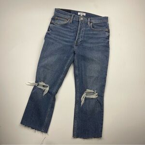 RE/DONE 90s High Rise Loose Cropped Button Fly Medium Wash With Rips Size 28